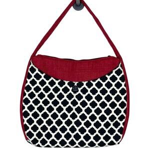 LISA LILL STUDIO red, black & cream fabric shoulder bag purse